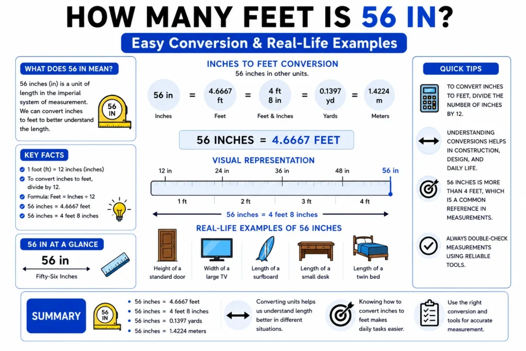 how many feet is 56 in