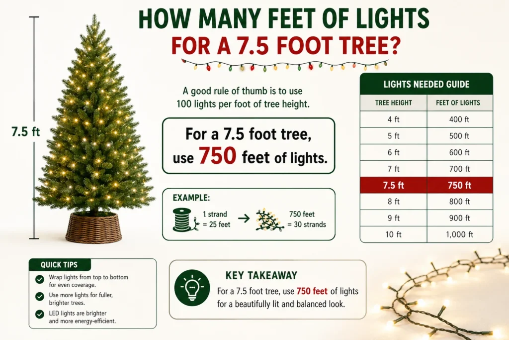 how many feet of lights for a 7.5 foot tree