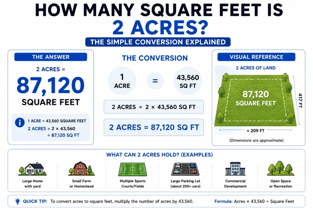 how many square feet is 2 acres