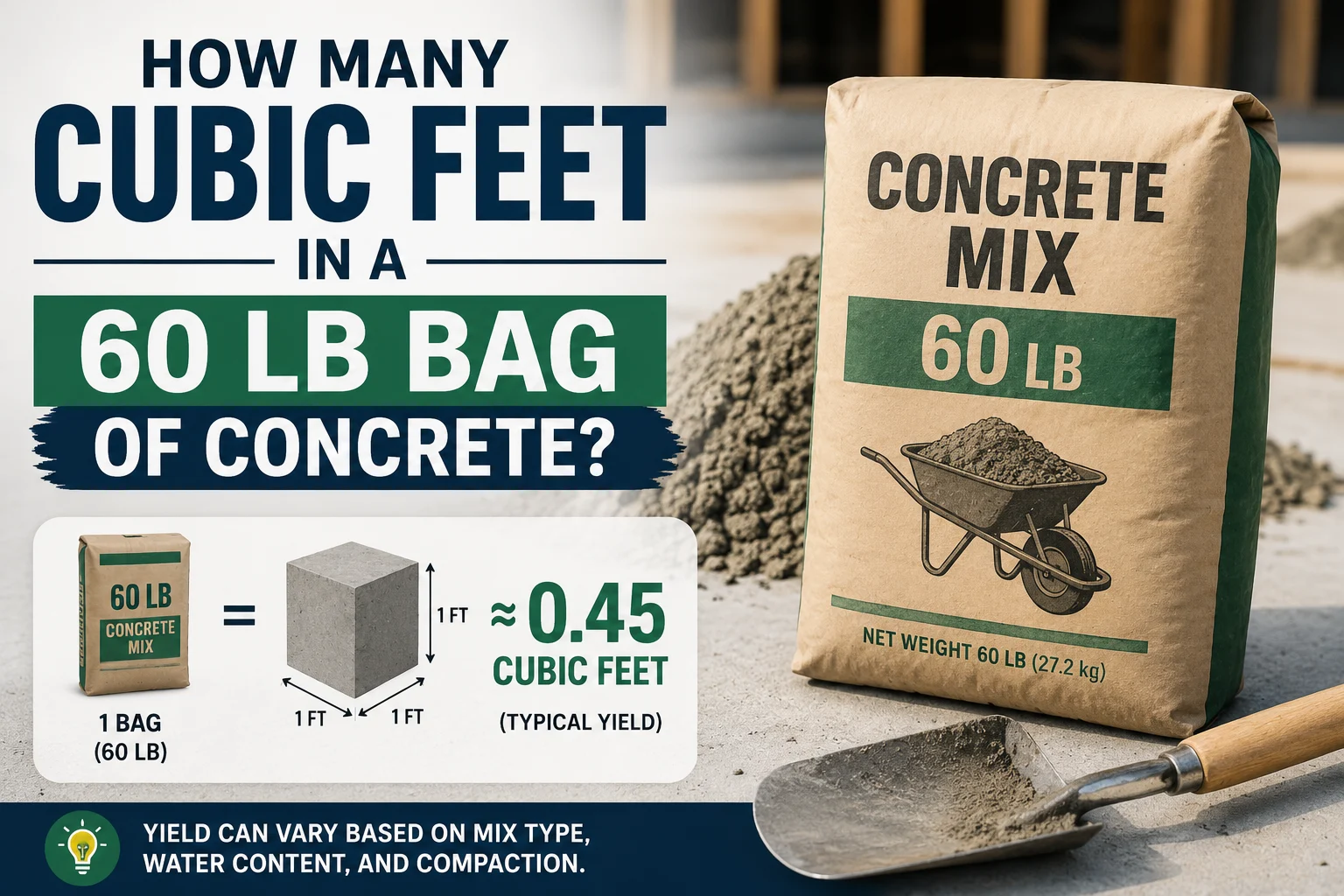 how many cubic feet in a 60 lb bag of concrete