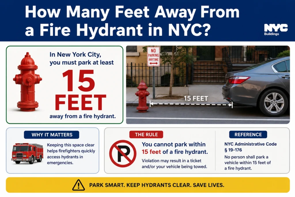 how many feet away from fire hydrant nyc