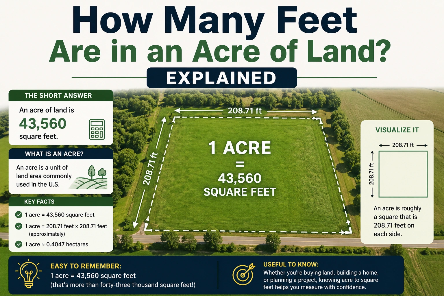 how many feet are in an acre of land