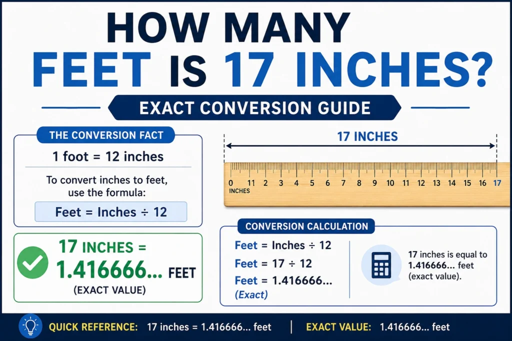 how many feet is 17 inches