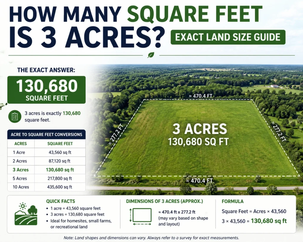 how many square feet is 3 acres