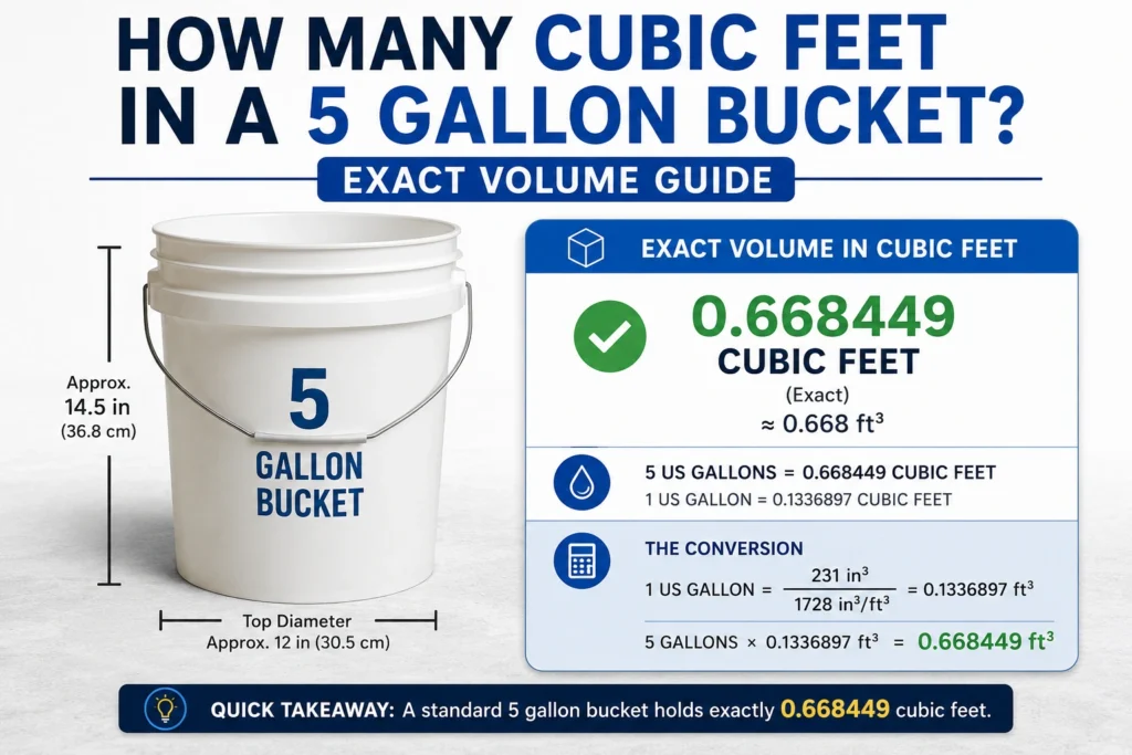 how many cubic feet in a 5 gallon bucket