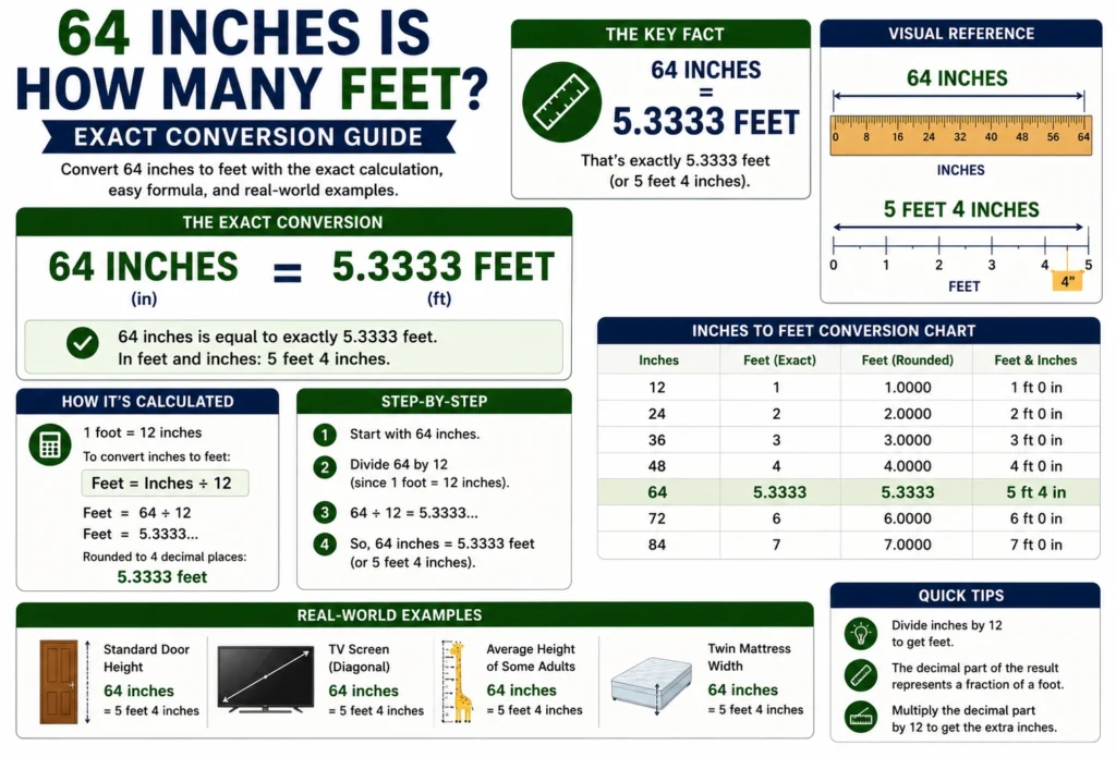 64 inches is how many feet