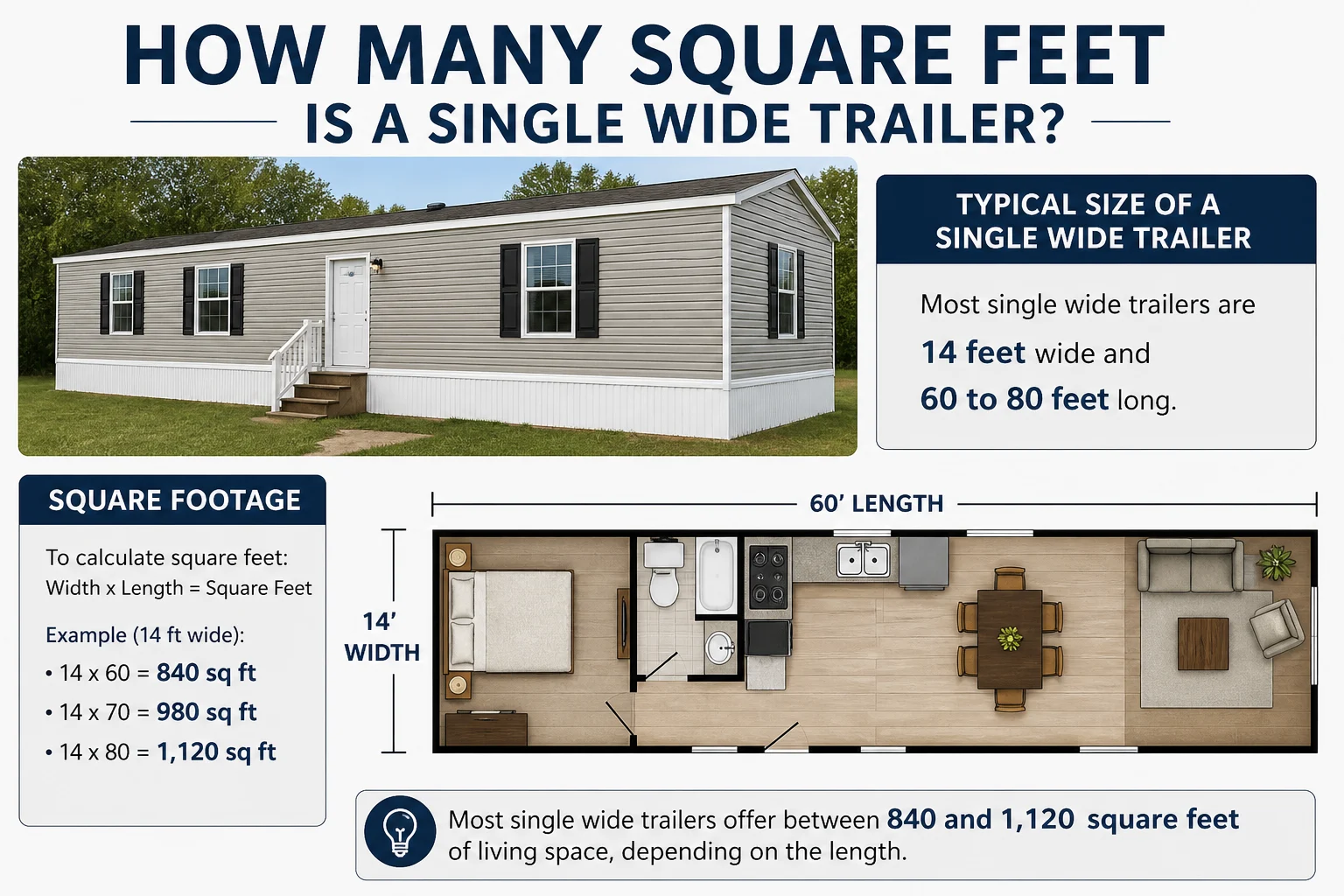 how many square feet is a single wide trailer