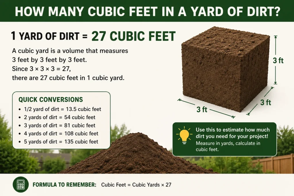 how many cubic feet in a yard of dirt
