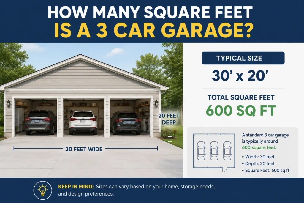 how many square feet is a 3 car garage