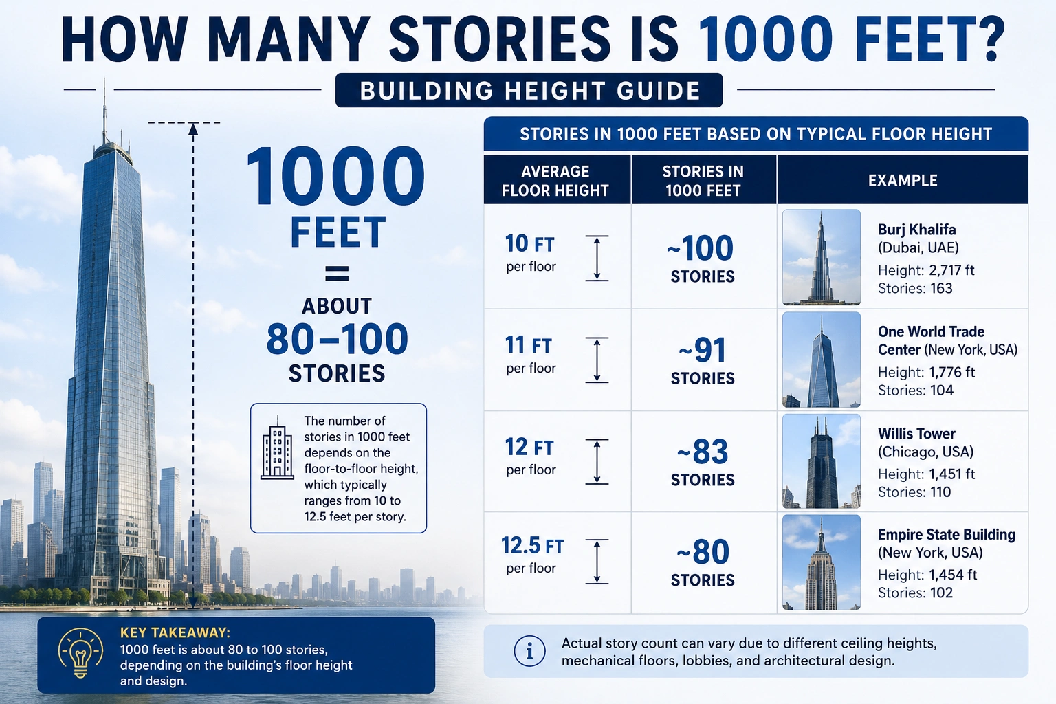 how many stories is 1000 feet