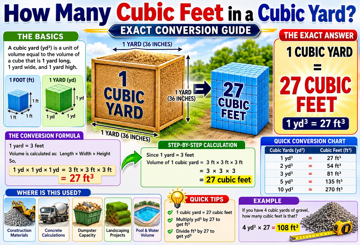how many cu feet in a cu yard