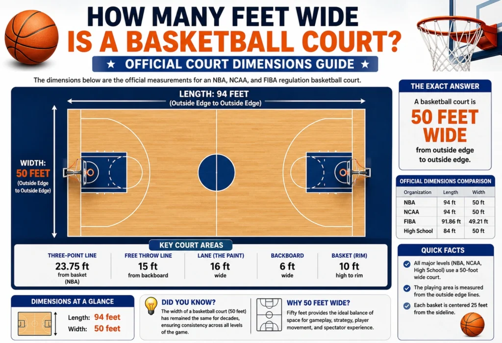 how many feet wide is a basketball court