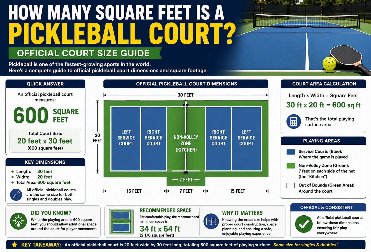 how many square feet is a pickleball court