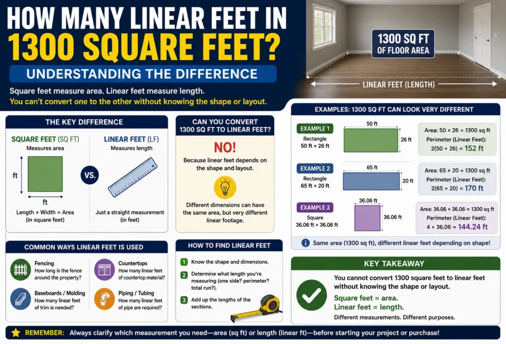 how many linear feet in 1300 square feet