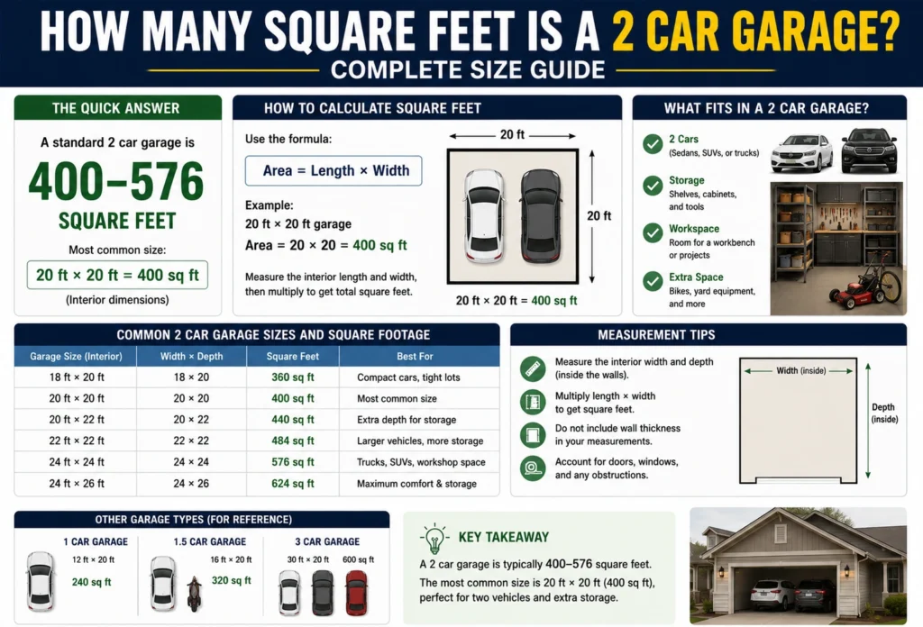 how many square feet in a 2 car garage