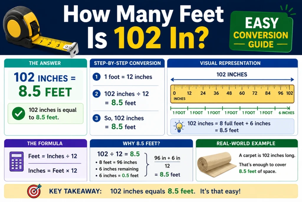how many feet is 102 in