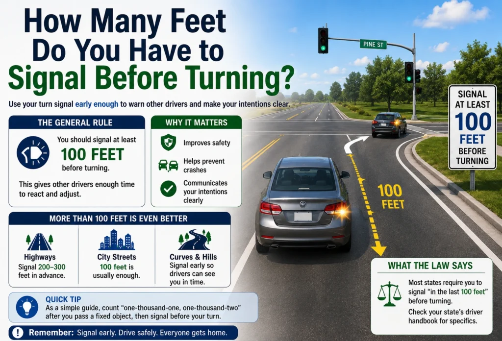 how many feet do you have to signal before turning