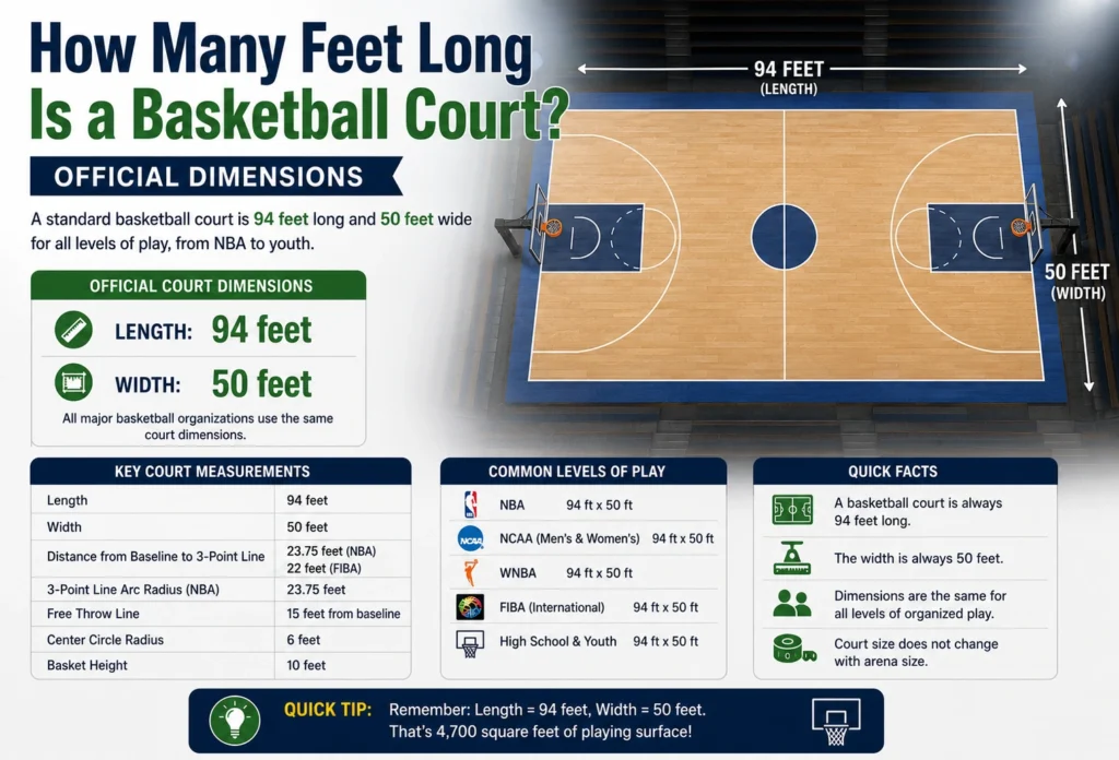 how many feet long is a basketball court