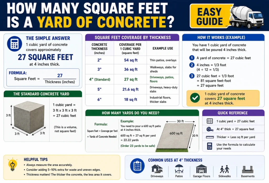 how many square feet is a yard of concrete