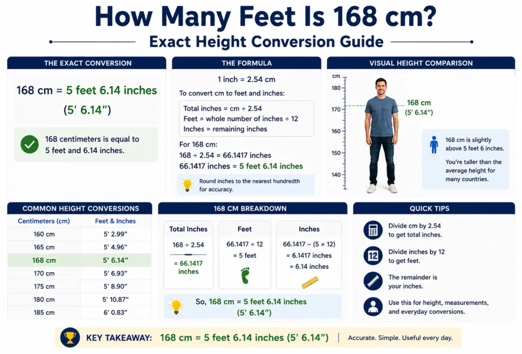how many feet is 168 cm