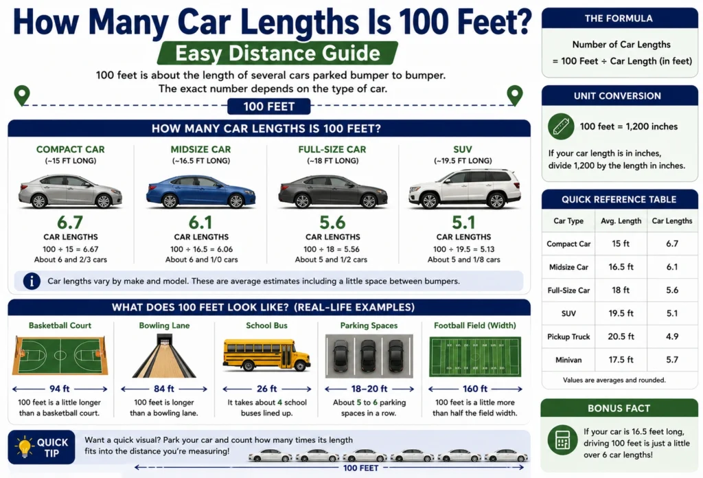 how many car lengths is 100 feet