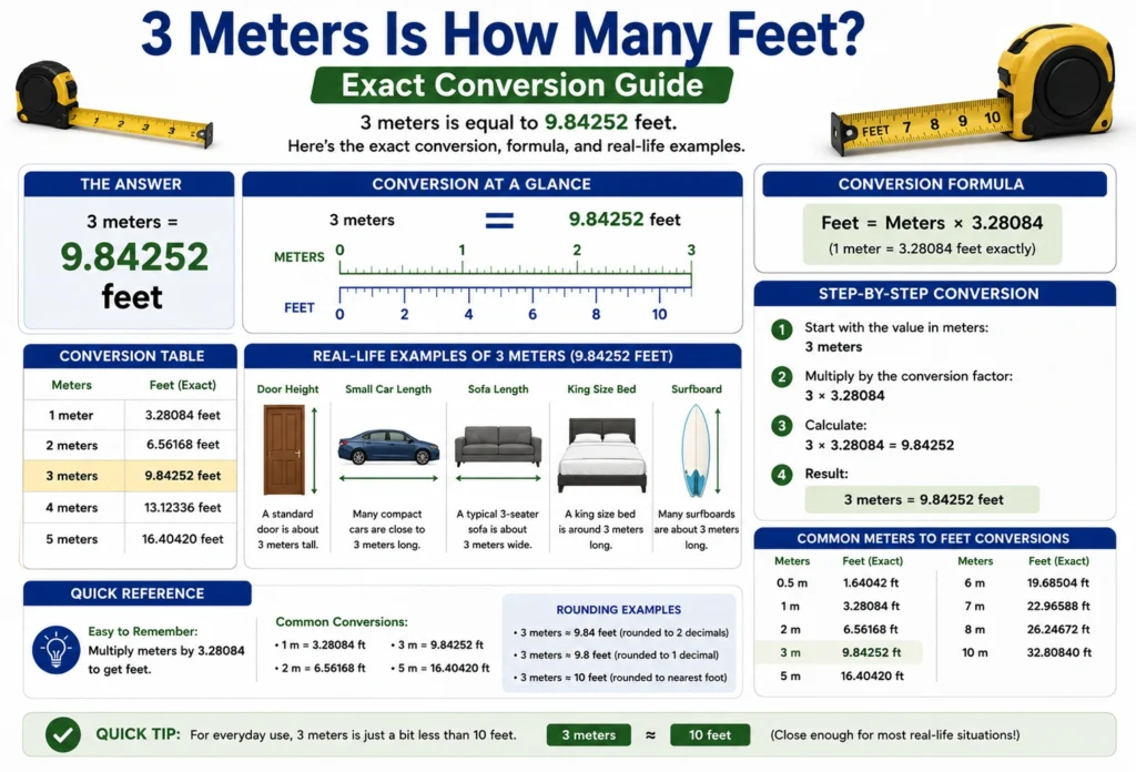 3 meters is how many feet
