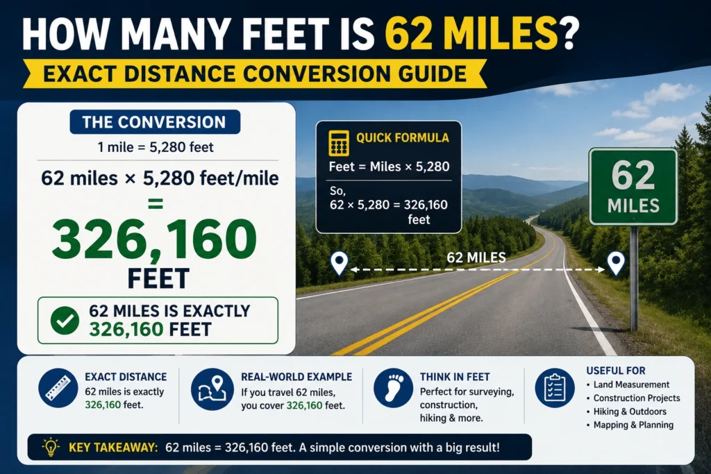 how many feet is 62 miles
