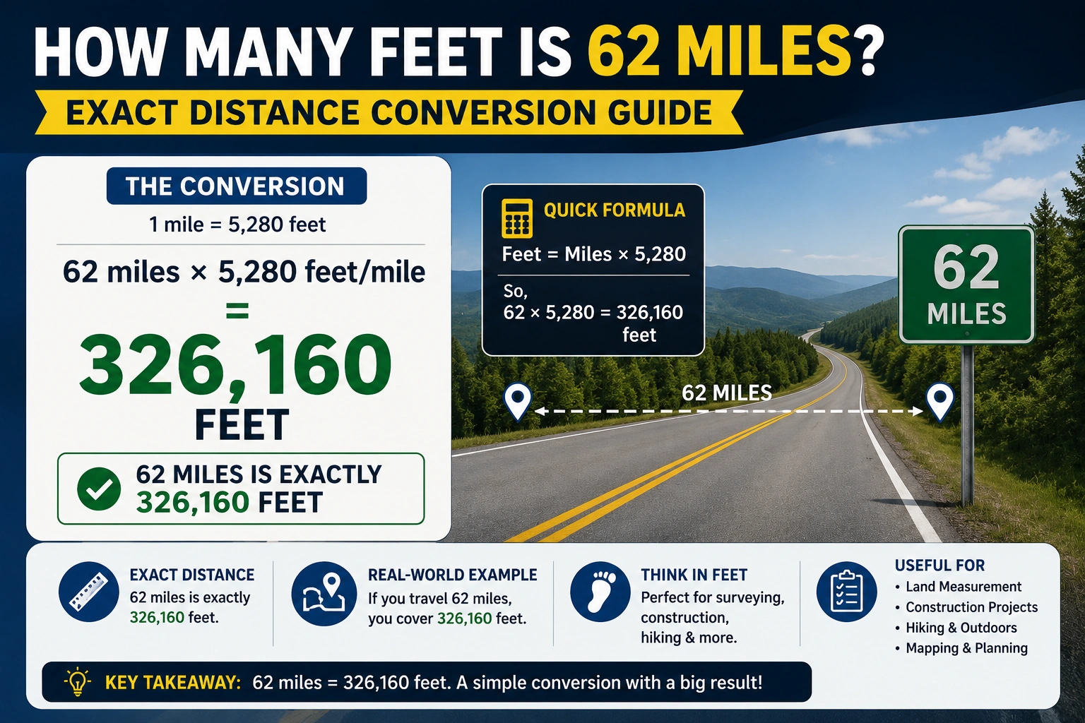 how many feet is 62 miles