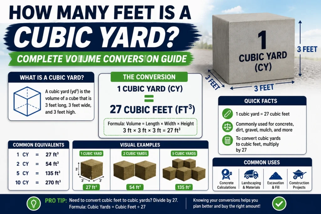 how many feet is a cubic yard