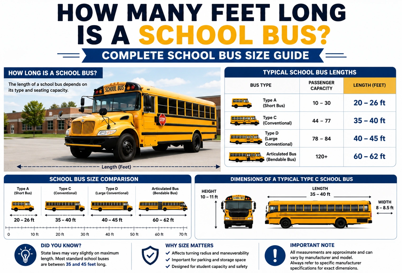 how many feet long is a school bus