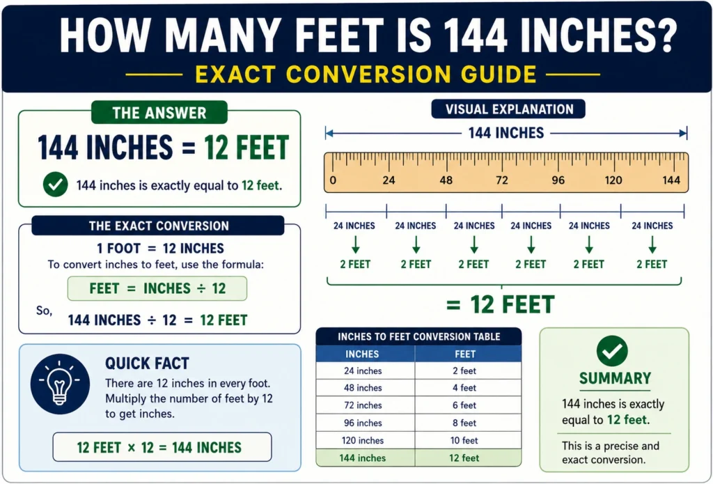 how many feet is 144 inches
