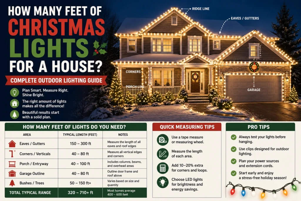 how many feet of Christmas lights for a house