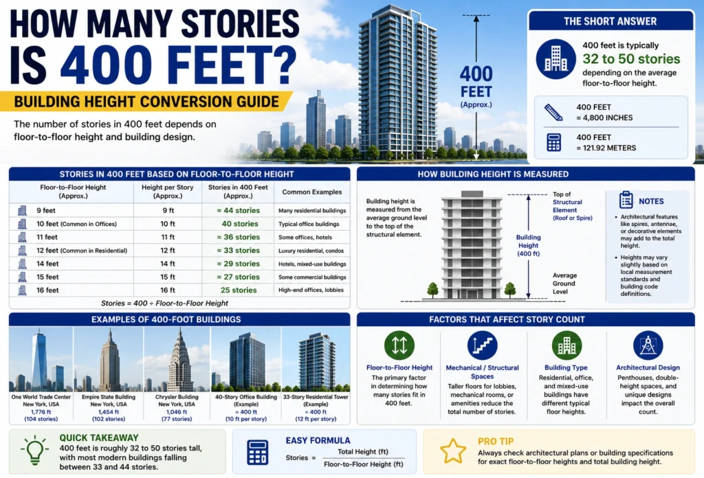 how many stories is 400 feet