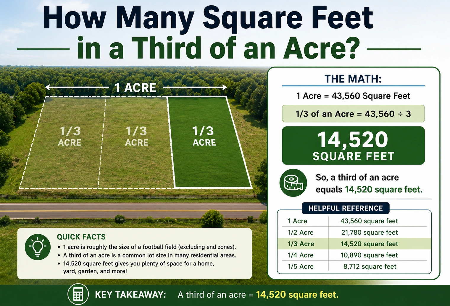 how many square feet in a third of an acre