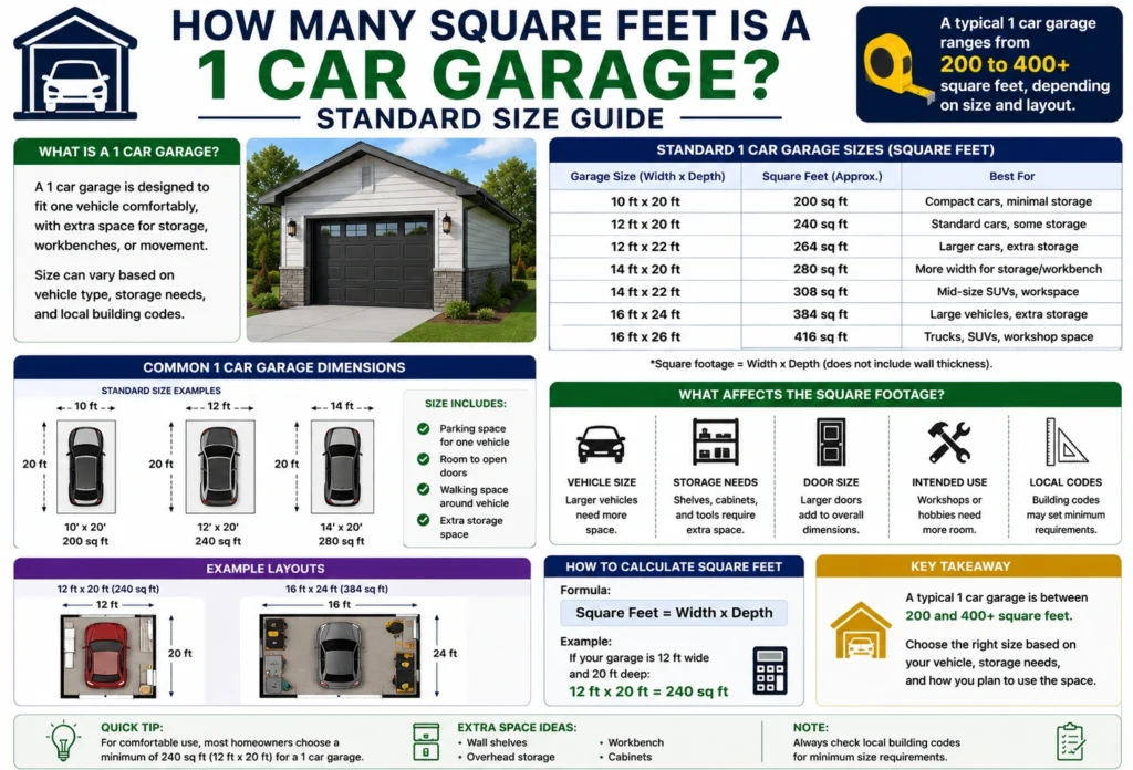 how many square feet is a 1 car garage