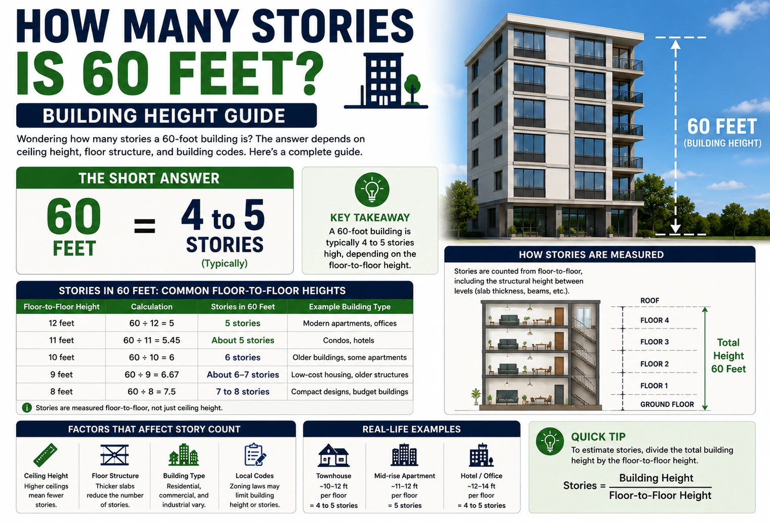 how many stories is 60 feet