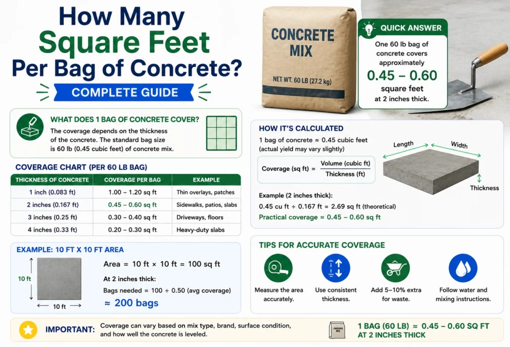 how many square feet per bag of concrete