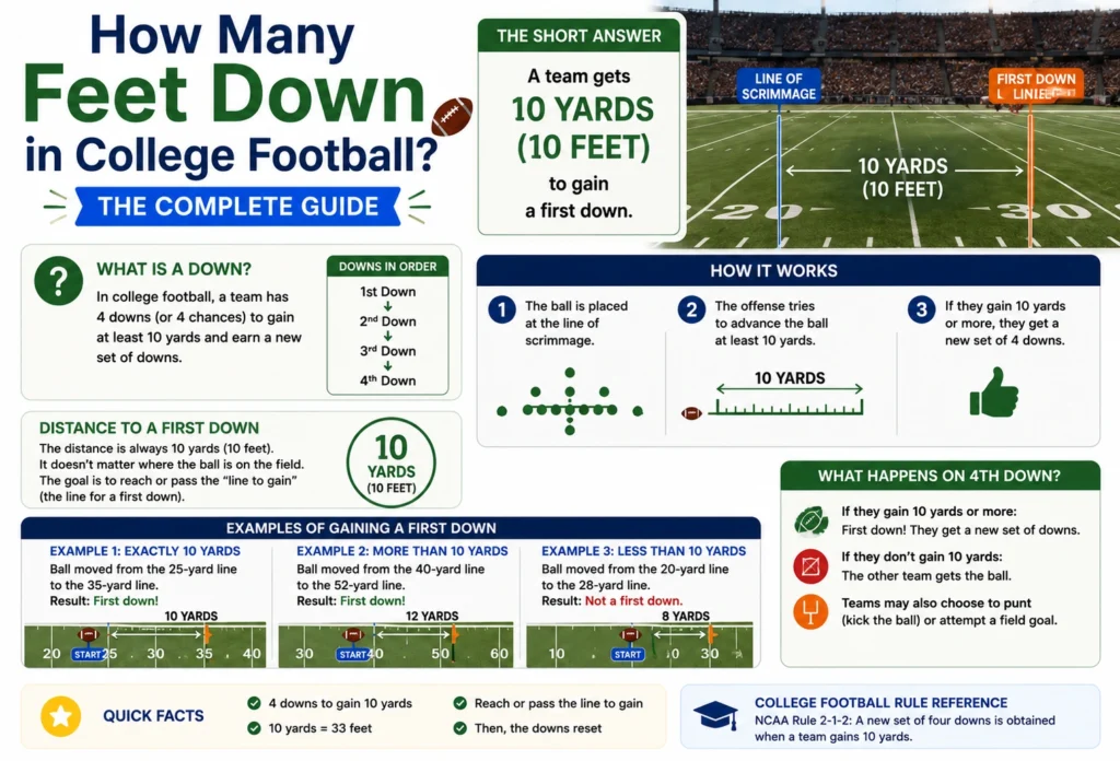 how many feet down in college football