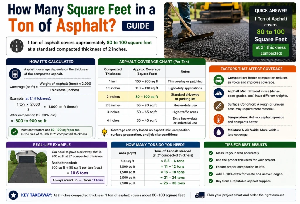 how many square feet in a ton of asphalt