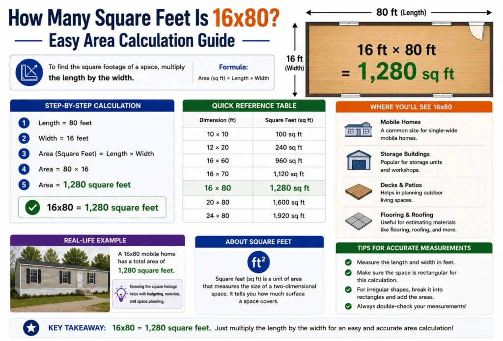 how many square feet is 16x80