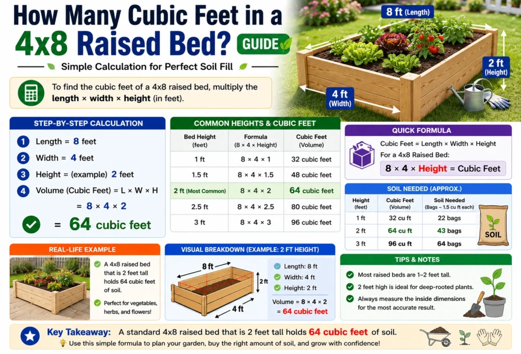 how many cubic feet in a 4x8 raised bed