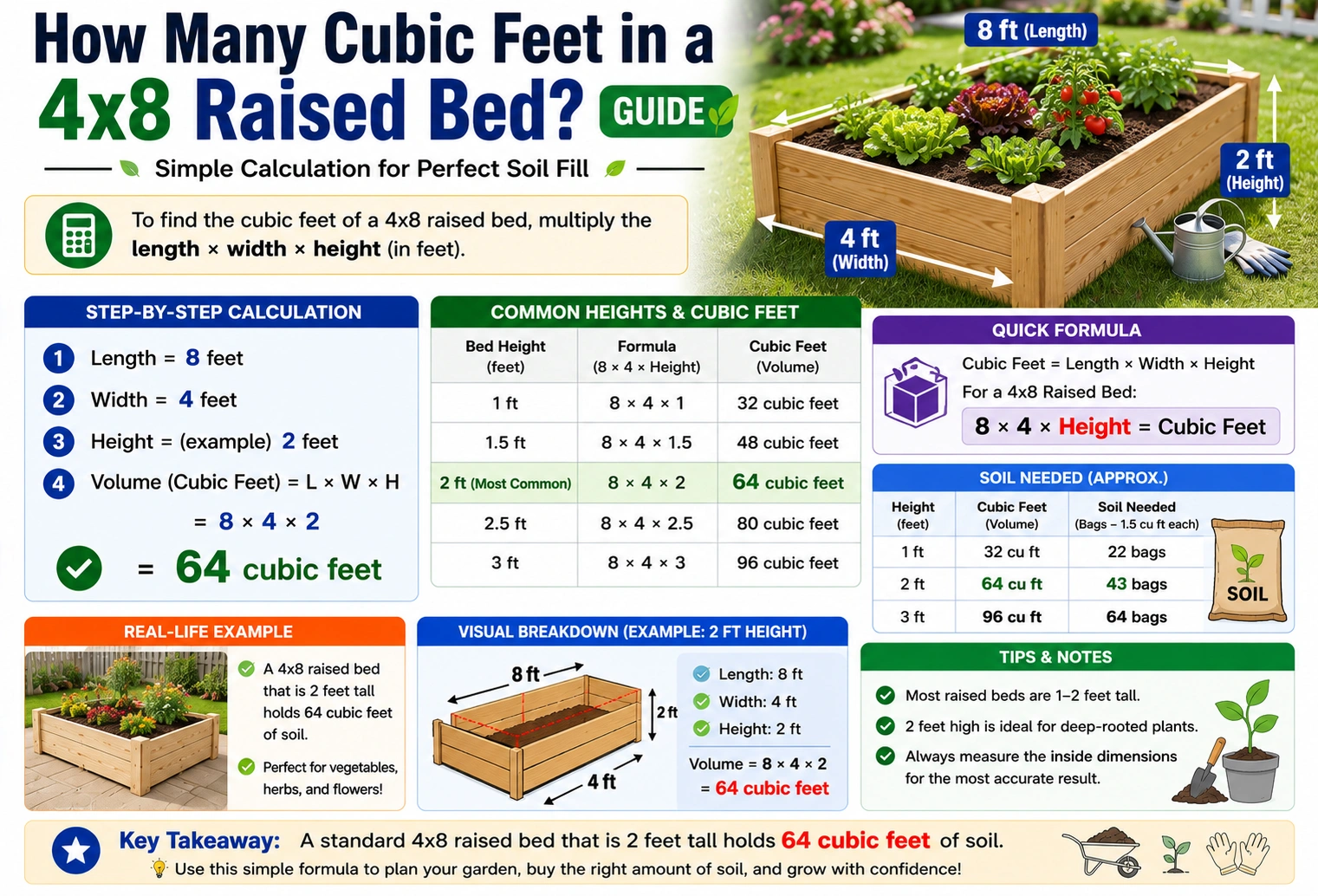 how many cubic feet in a 4x8 raised bed