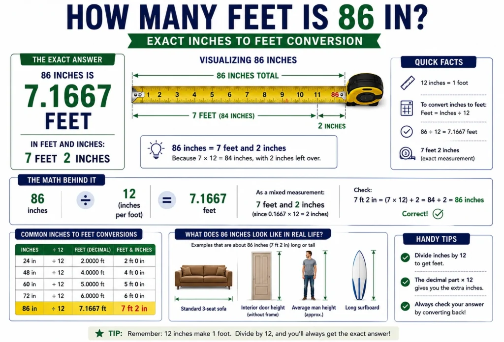how many feet is 86 in