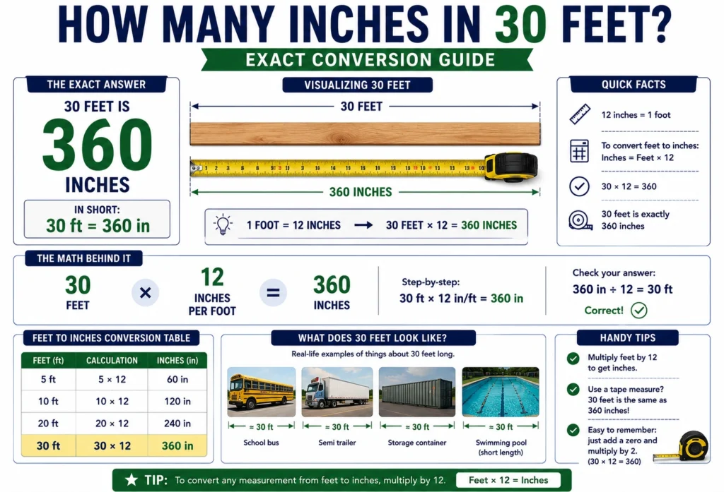 how many inches in 30 feet