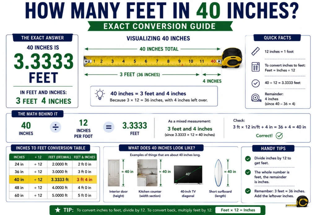how many feet in 40 inches
