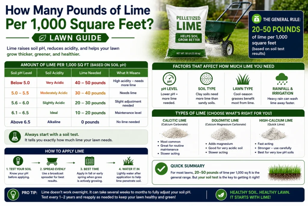 how many pounds of lime per 1,000 square feet