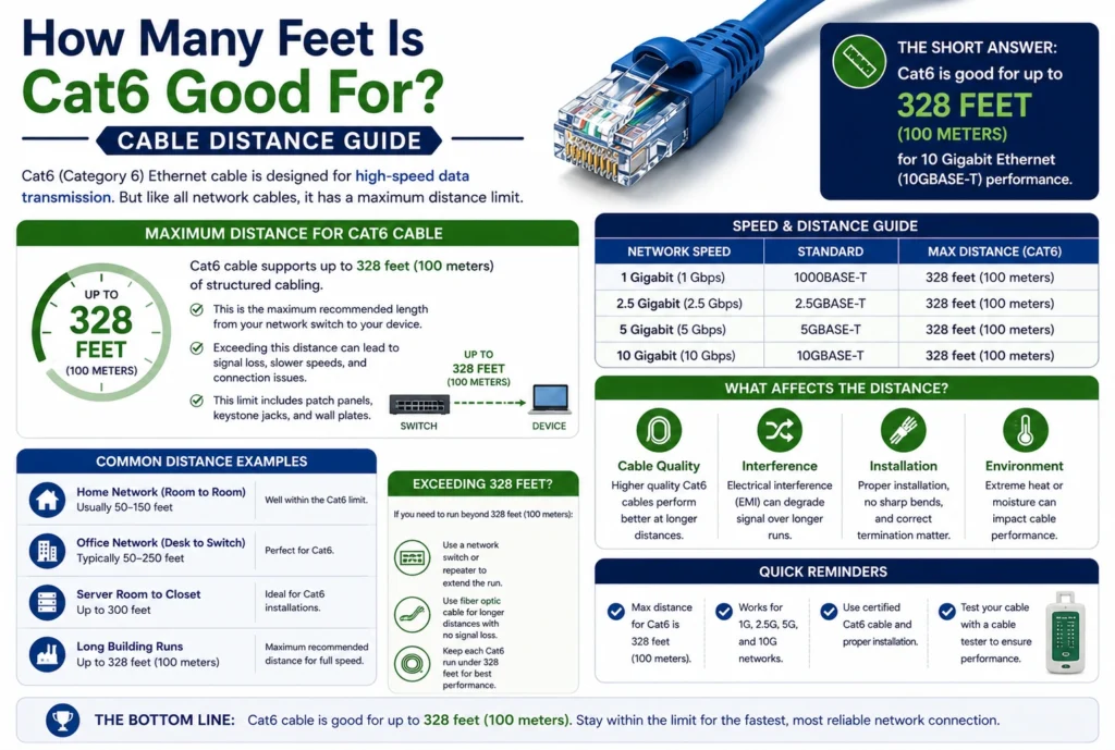 how many feet is cat6 good for