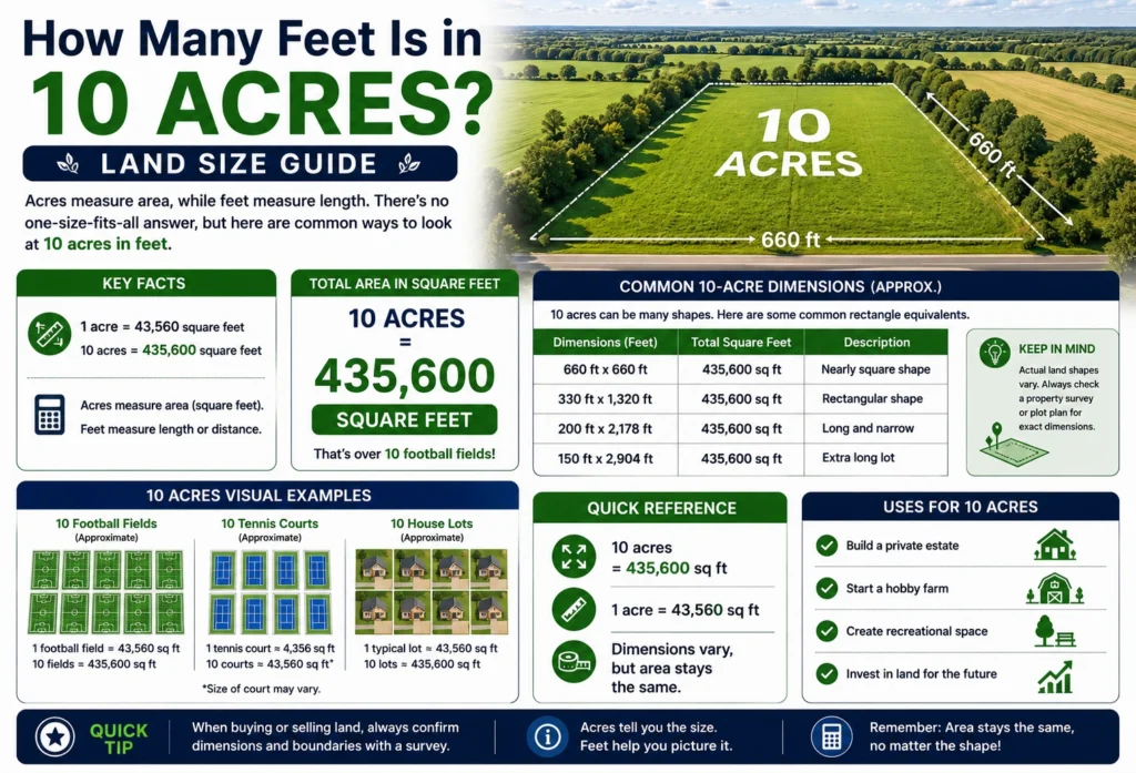 how many feet is in 10 acres