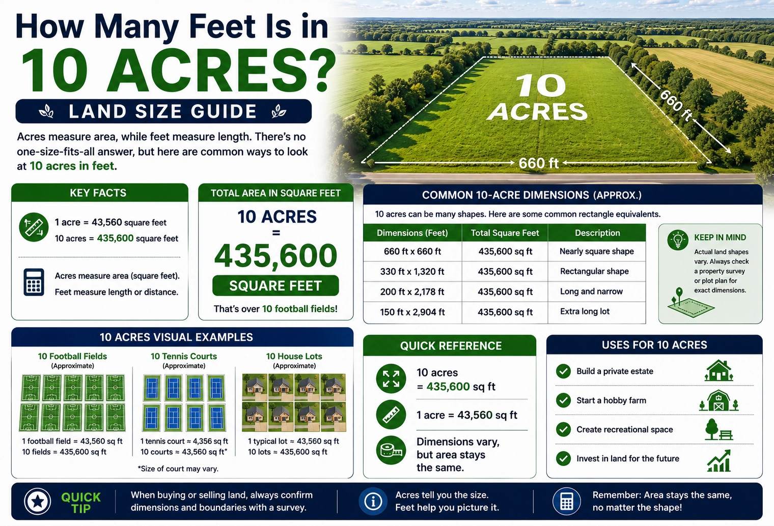 how many feet is in 10 acres