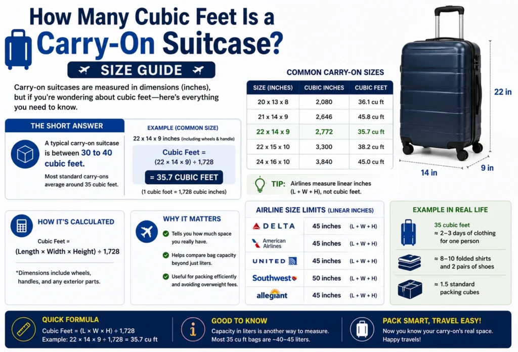 how many cubic feet is a carry-on suitcase